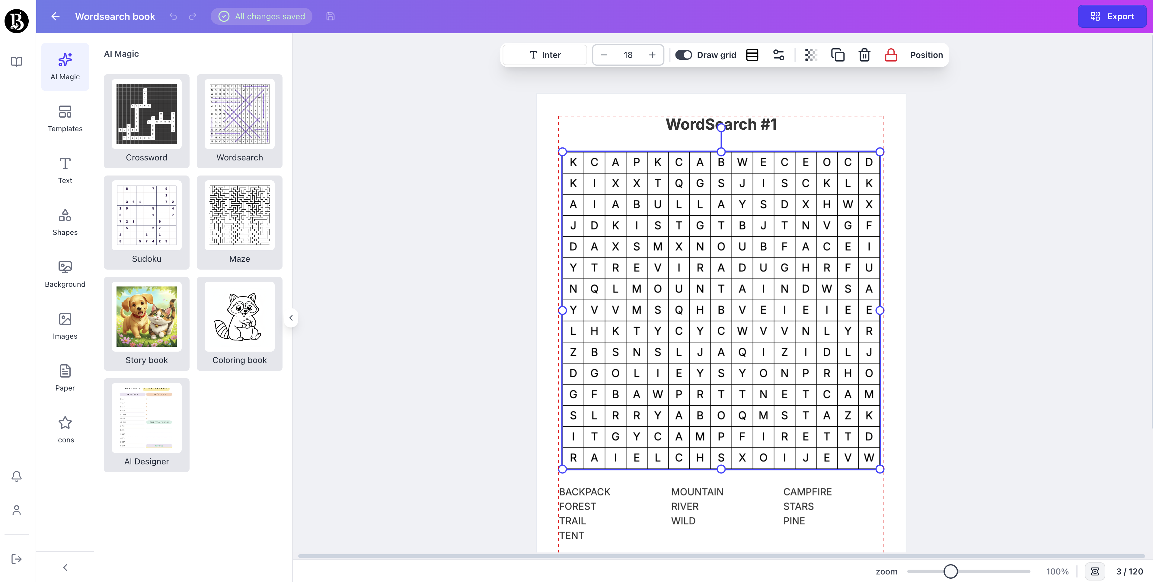Screenshot of the BooksGenie.ai Puzzle book creator
