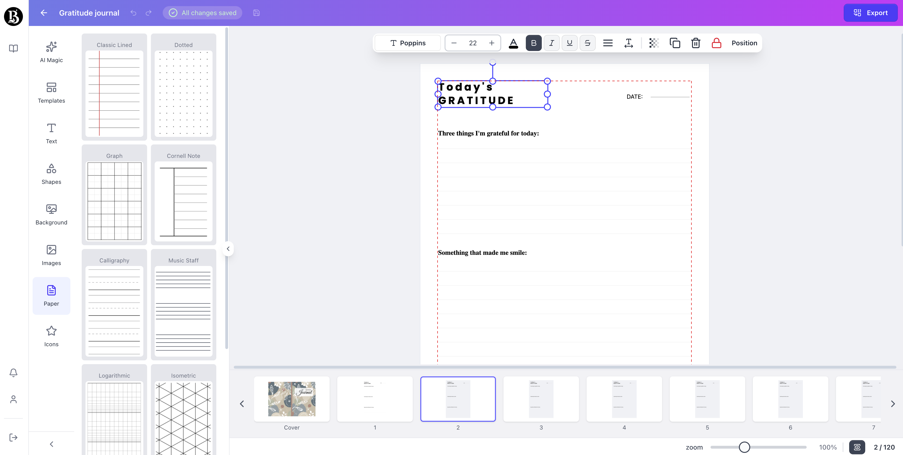 Screenshot of the BooksGenie.ai Export screen